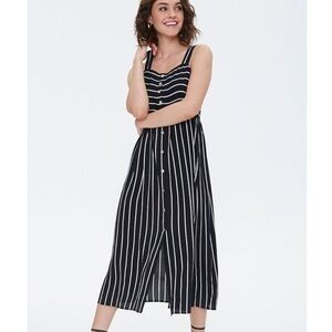 🔵 Forever 21 Button Front Black & White Striped Summer Dress New w/ tag Sz Sm